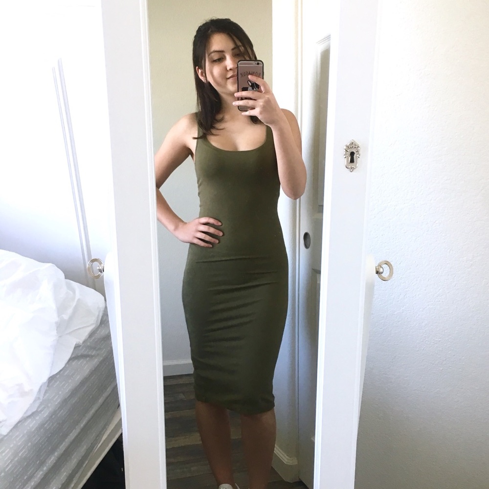 Olive Green Bodycon Midi Dress